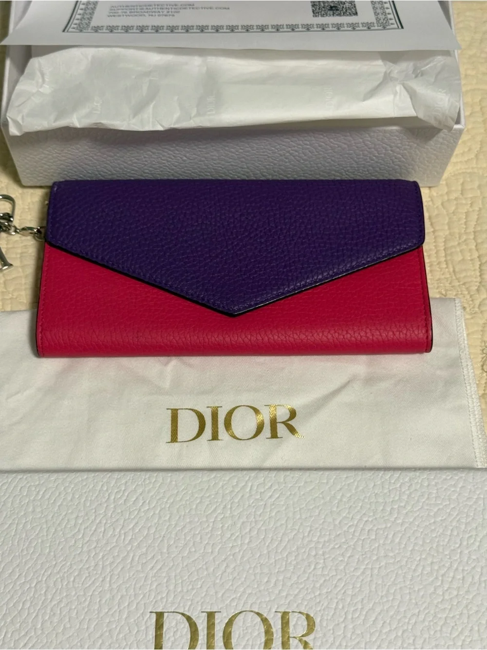 Dior Colorblock Purple & Pink Leather wallet with Dior Charm! Full inclusion!
